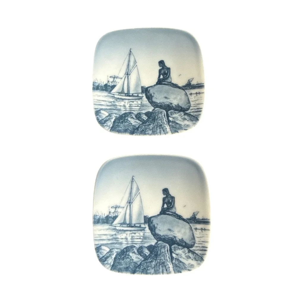Bing & Grondahl Langelinie Mini Plates Kjeld Bonfils Mermaid Set of 2 9705/708‎